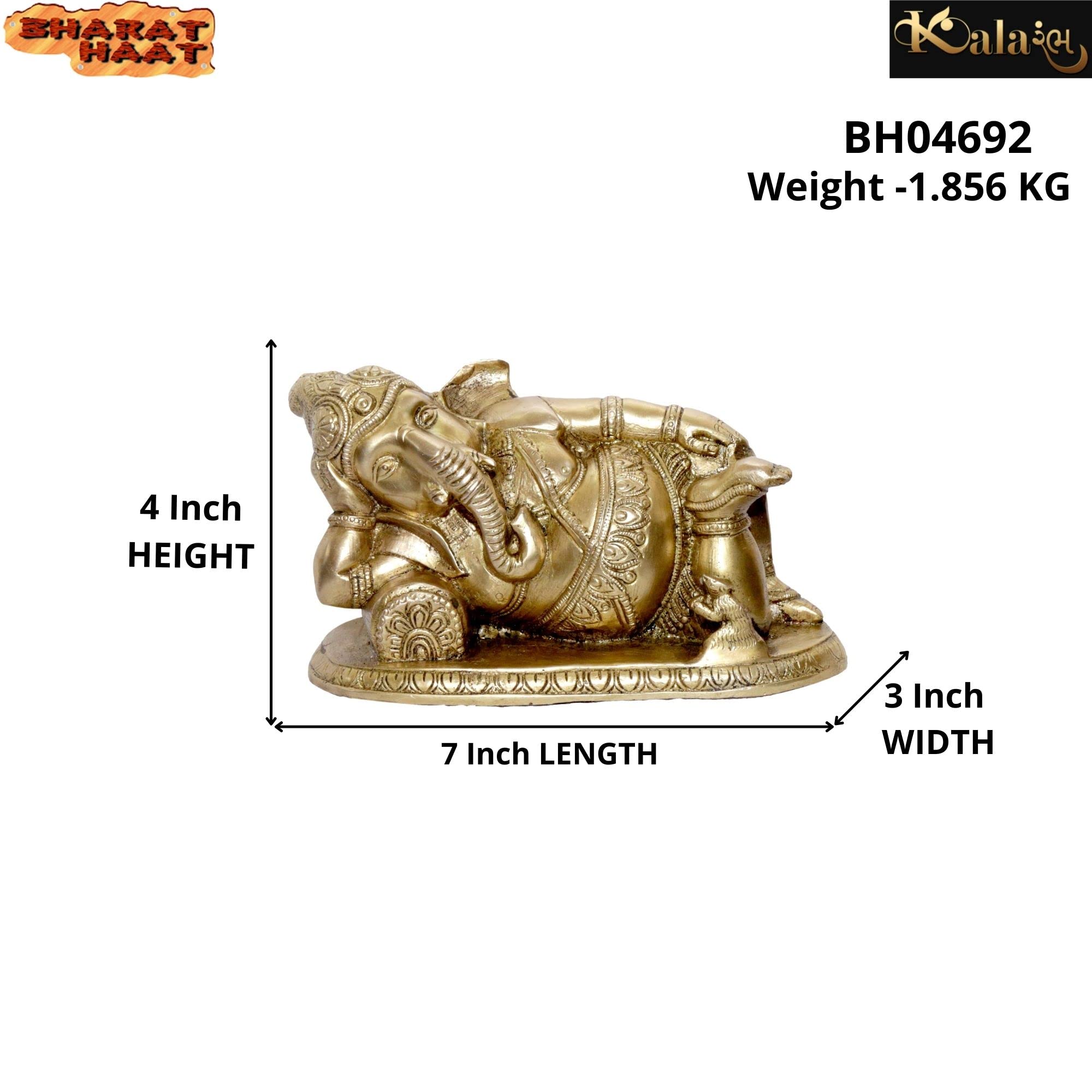 Kalarambh Brass Ganesha/Ganesh/Ganpati Idol Murti Statue For Home Pooja Puja Mandir Decor Collectible Handicraft Art, Yellow, 7